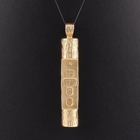 Vintage Solid 9Ct Gold 27.1g Tree Trunk Ingot Pendant c 1977