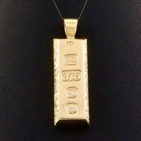 Vintage Solid 9Ct Gold 28.1g Bark Pattern Ingot Pendant c 1978