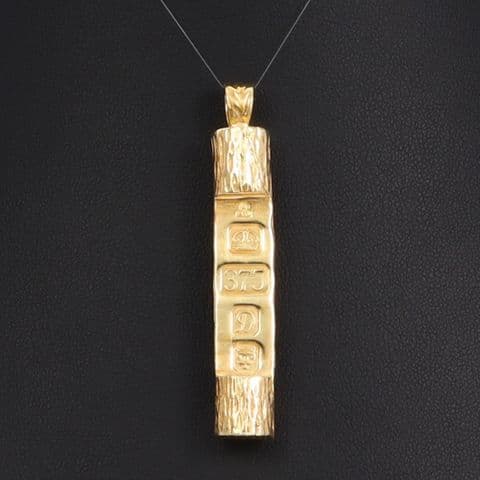 Vintage Solid 9Ct Gold 28g Tree Trunk Ingot Pendant c 1978