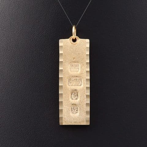 Vintage Solid 9Ct Gold 29.7g With Wavy Edges Ingot Pendant c 1977