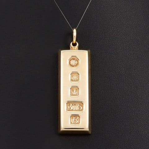 Vintage Solid 9Ct Gold 30.5g  Ingot Pendant c 1976