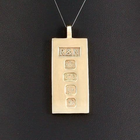 Vintage Solid 9Ct Gold 31.3g Ingot Pendant c 1978