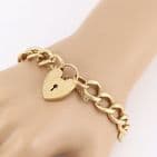 Vintage Solid 9Ct Gold 37.7g Curb Link Charm Bracelet  8 1/8”