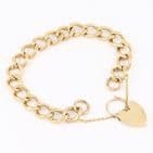 Vintage Solid 9Ct Gold 37.7g Curb Link Charm Bracelet  8 1/8”