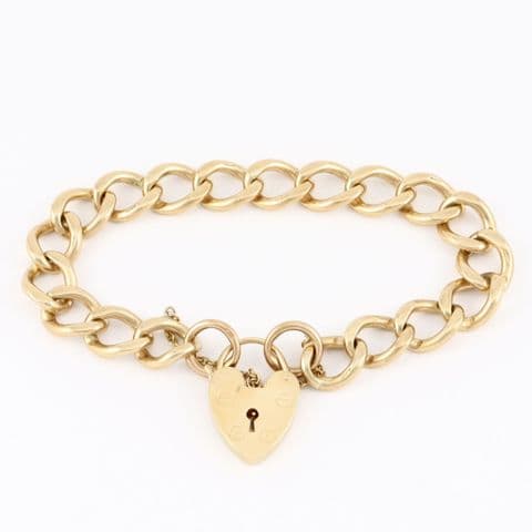 Vintage Solid 9Ct Gold 37.7g Curb Link Charm Bracelet 8 1/8”