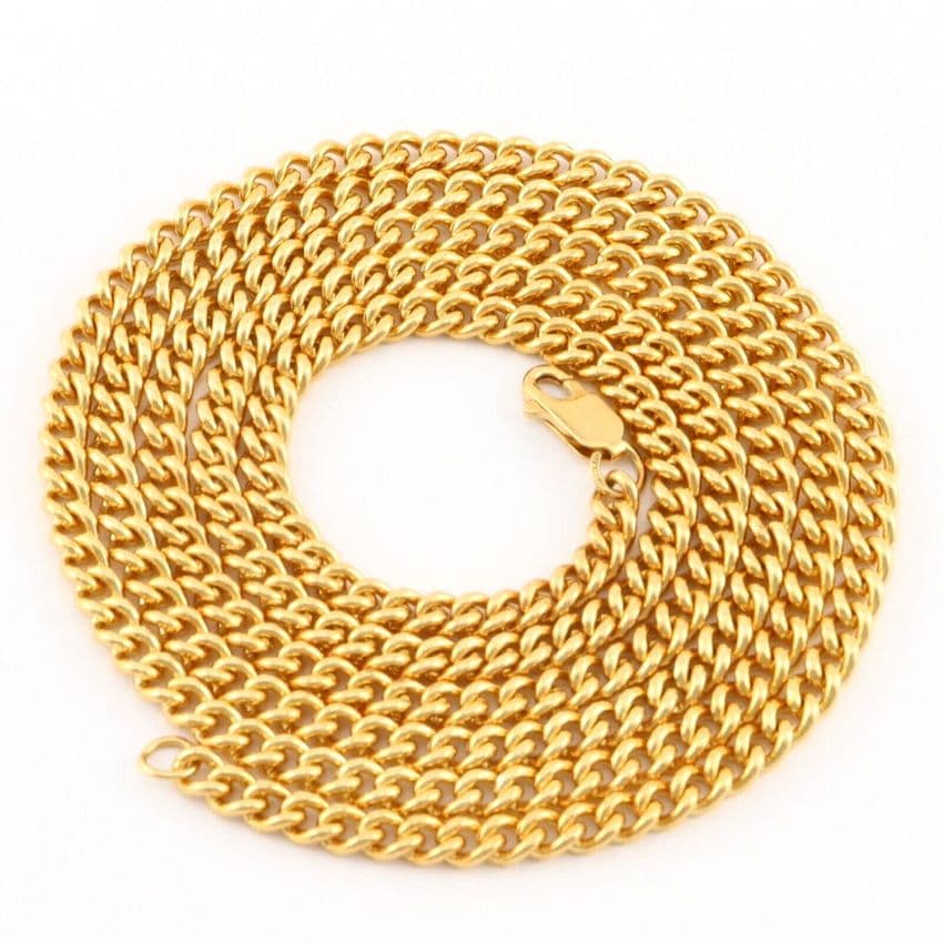 Vintage Solid 9Ct Gold 44g Curb Link Chain Necklace 34 1/2''
