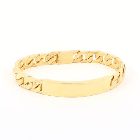 Vintage Solid 9Ct Gold 46.6g Flat Curb Link Identity ID Bracelet 8 1/4''