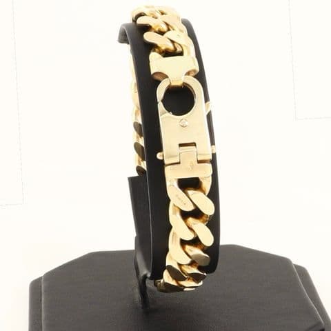 Vintage Solid 9Ct Gold 51g Flat Curb Link Bracelet 8 5/8''