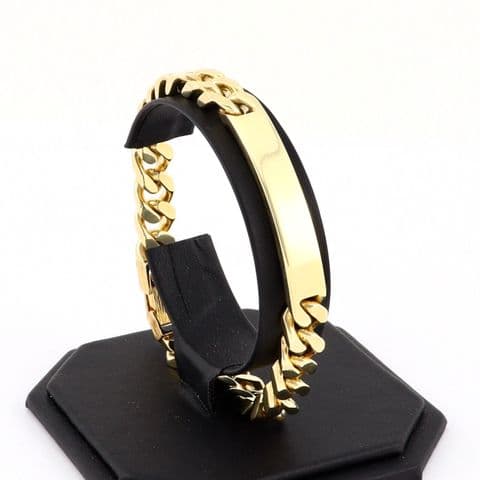 Vintage Solid 9Ct Gold 53.5g Flat Curb Link Identity ID Bracelet 8 3/4''