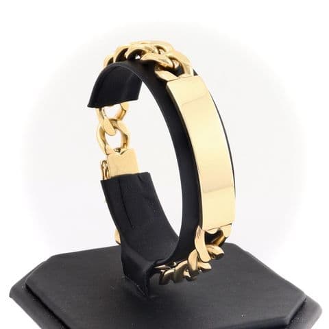 Vintage Solid 9Ct Gold 54.6g Flat Curb Link Identity ID Bracelet 8''