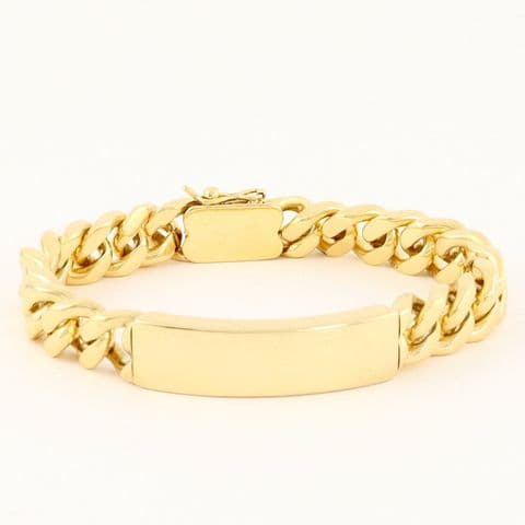 Vintage Solid 9Ct Gold 63.1g Flat Curb Link Identity ID Bracelet 8 5/8''