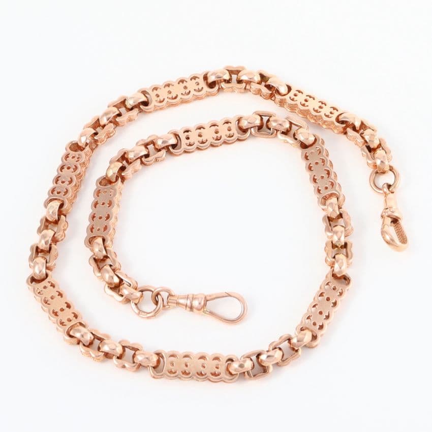 Vintage  Solid 9Ct Rose Gold 34.5g Bars And Stars Link Chain / Necklace 17''