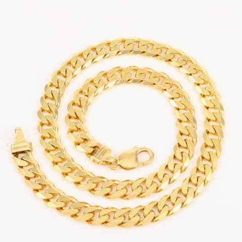 Vintage Solid 9Ct Yellow Gold 83.3g Flat Curb Link Chain Necklace 20 1/4''
