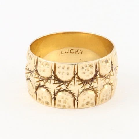 Vintage Wide 9Ct Gold Engraved Patterned Wedding Ring / Band