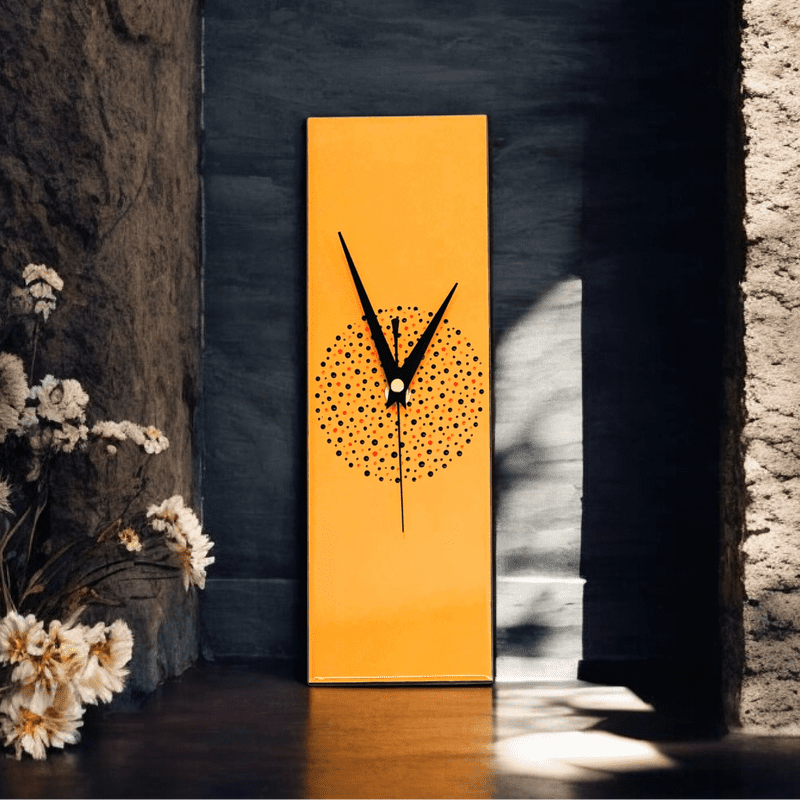 30cm Handpainted Rectangle Orange Wall Clock