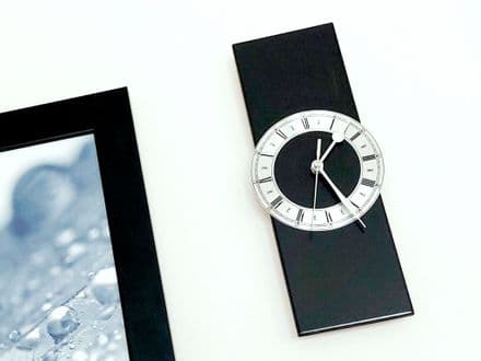 Contemporary Slim Wall Clock BLACK with Silver Dial 30cm
