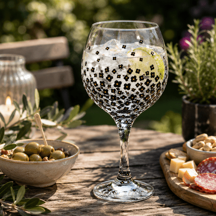 Hand Painted Balloon Gin Glass 'Black Pansy' Design