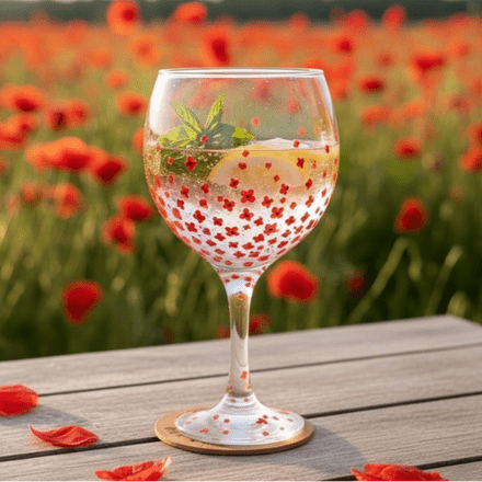 Hand Painted Balloon Gin Glass 'Poppy' Flower Design