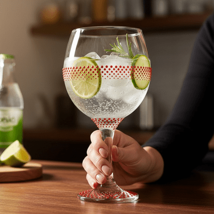 Hand Painted Balloon Gin Glass 'The Ring' Design