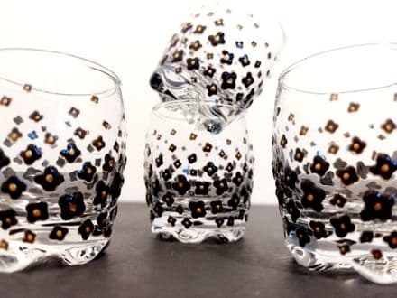 Hand Painted Black Flower Shot Glasses