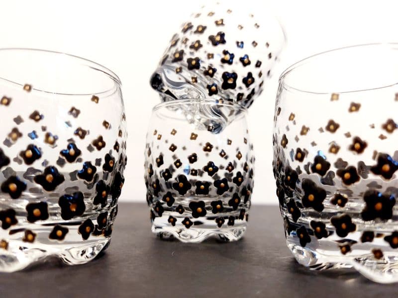 Hand Painted Black Flower Shot Glasses