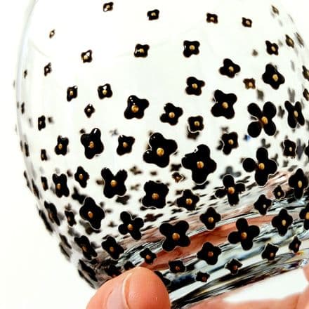 Hand Painted Glass Tumbler 'Black Pansy'