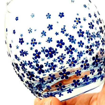 Hand Painted Glass Tumbler 'Forget Me Not'
