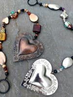 Handmade Bohemian Beaded Heart Decoration, Hanging Suncatcher, Bronze or Silver