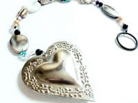 Handmade Bohemian Beaded Heart Decoration, Hanging Suncatcher, Bronze or Silver