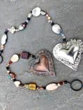 Handmade Bohemian Beaded Heart Decoration, Hanging Suncatcher, Bronze or Silver