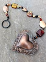 Handmade Bohemian Beaded Heart Decoration, Hanging Suncatcher, Bronze or Silver