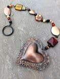 Handmade Bohemian Beaded Heart Decoration, Hanging Suncatcher, Bronze or Silver