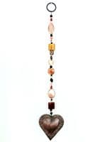 Handmade Bohemian Beaded Heart Decoration, Hanging Suncatcher, Bronze or Silver