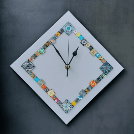Handmade Diamond Wall Clock With Glass Cabochons - Lilac