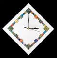 Handmade Diamond Wall Clock With Glass Cabochons - White | Contemporary Wall Decor