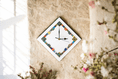Handmade Diamond Wall Clock With Glass Cabochons - White | Contemporary Wall Decor