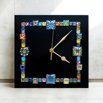Handmade Square Mosaic Wall Clock - Black