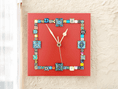 Handmade Wall Clock With Glass Cabochon Design - Red | Square Wall Clock | Contemporary Wall Decor
