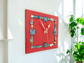 Handmade Wall Clock With Glass Cabochon Design - Red | Square Wall Clock | Contemporary Wall Decor