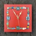 Handmade Wall Clock With Glass Cabochon Design - Red | Square Wall Clock | Contemporary Wall Decor