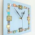 Handmade Wall Clock With Glass Cabochon Design - Sky Blue | Square Wall Clock | Contemporary Wall Decor
