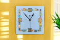 Handmade Wall Clock With Glass Cabochon Design - Sky Blue | Square Wall Clock | Contemporary Wall Decor