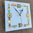 Handmade Wall Clock With Glass Cabochon Design - Sky Blue | Square Wall Clock | Contemporary Wall Decor