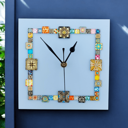 Handmade Wall Clock With Glass Cabochon Design - Sky Blue