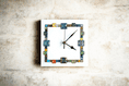 Handmade Wall Clock With Glass Cabochon Design - White | Square Wall Clock | Contemporary Wall Decor