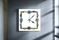 Handmade Wall Clock With Glass Cabochon Design - White | Square Wall Clock | Contemporary Wall Decor