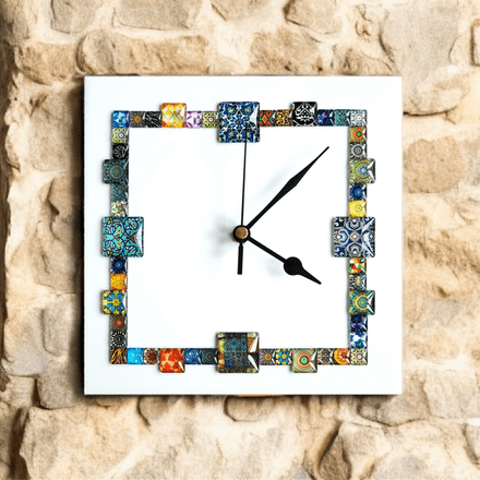 Handmade Wall Clock With Glass Cabochon Design - White