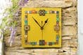 Handmade Wall Clock With Glass Cabochon Design - Yellow | Square Wall Clock | Contemporary Wall Decor