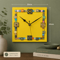 Handmade Wall Clock With Glass Cabochon Design - Yellow | Square Wall Clock | Contemporary Wall Decor