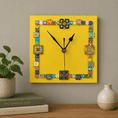 Handmade Wall Clock With Glass Cabochon Design - Yellow | Square Wall Clock | Contemporary Wall Decor